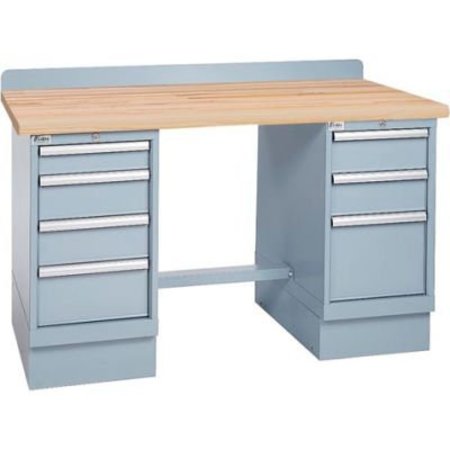 LISTA INTERNATIONAL Technical Workbench w/3 and 4 Drawer Cabinets, Butcher Block Top - Gray XSTB40-60BT/LG